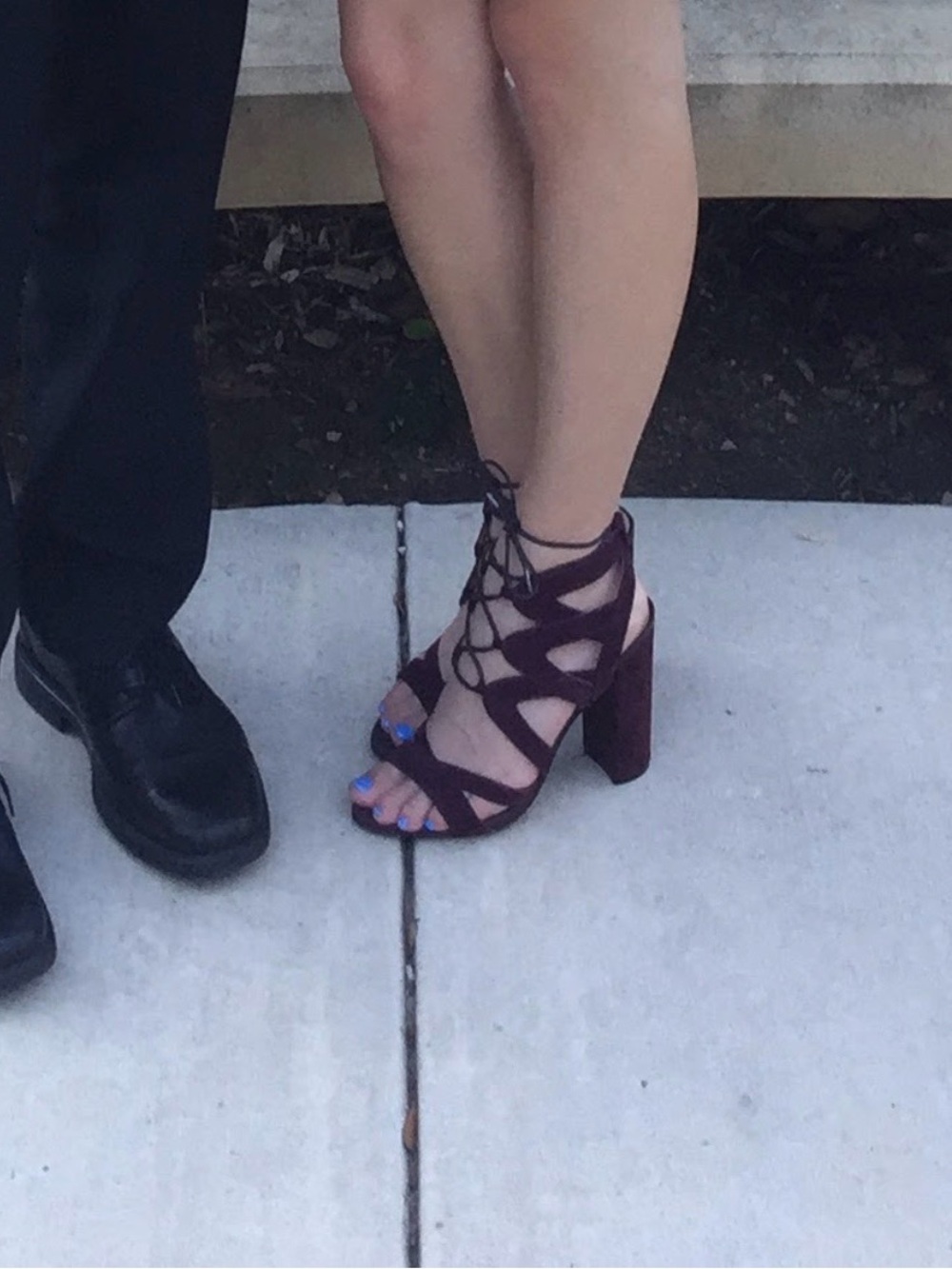 Lace-Up Block Heel Sandals in Dark Purple/Burgundy